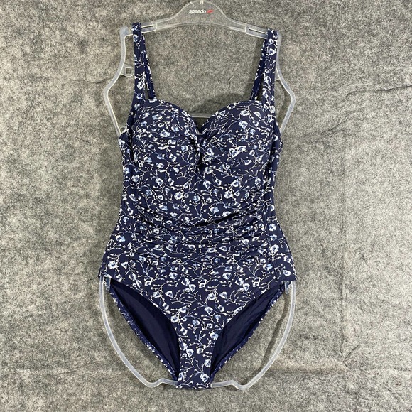 Niptuck Swim One Piece 8 Navy Blue Floral Ruched - Picture 1 of 10